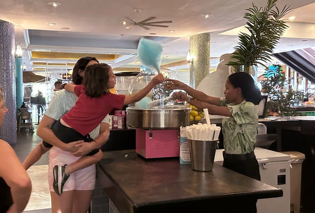 Freshly spun cotton candy for kids at the Coconut Walk Marketplace