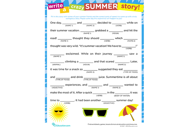 Printable Word Puzzles for Kids: Create a story with free printable word games from Education.com.